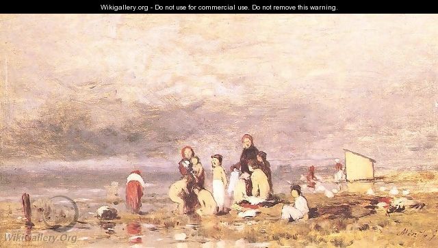 Lake Balaton with Bathing Peasant Children c. 1885 - Geza Meszoly