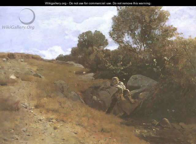 Landscape with Sleeping Boy 1870-75 - Geza Meszoly