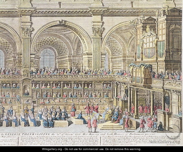 A Prospect of the Choir of the Cathedral Church of St. Paul, on the General Thanksgiving, the 31st of December 1706. Her Majesty and both Houses of Parliament present 2 - (after) Trevett, Robert