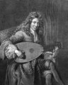 Portrait of Mouton playing the lute, engraved by Gerard Edelinck 1640-1707 - Francois de Troy