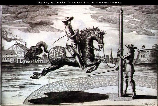 A Horse en Capriole from New Treatise for Breeding Horses written by Winters, Stuterey and Reit-Schul, engraved by the artist, pub. 1672 - Peter Paul Troschel