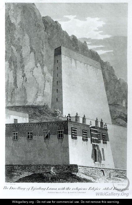 The Dwelling of Tefsaling Lama with the Religious Edifice Stiled Kugopea, from Account of an Embassy to the Court of the Teshoo Lama in Tibet by Captain Turner, published 1800 - (after) Turner, Captain Samuel