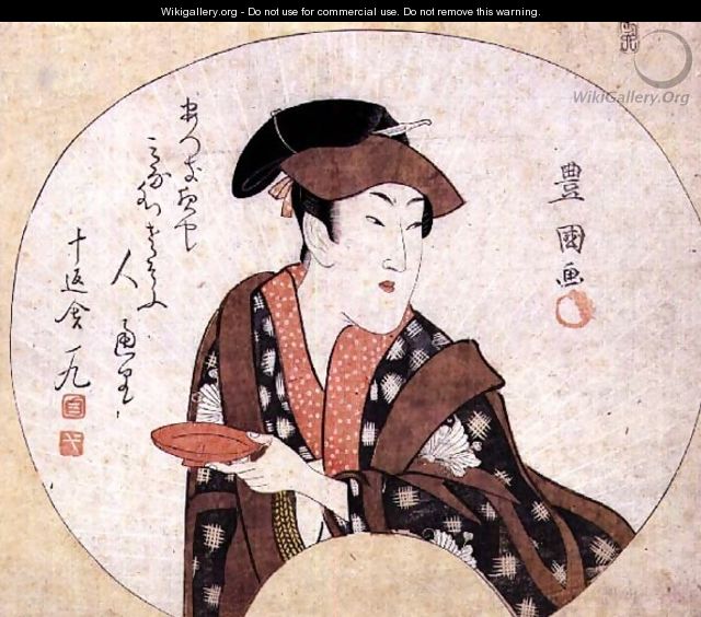 The actor Segawa Kikunojo III; the actor is shown off-stage and is accompanied by a poem by Jippensha Ikku, pub.1808 - Toyokuni