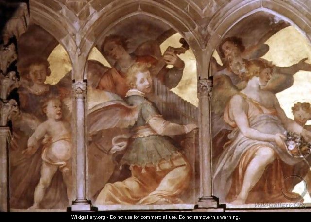 Musical angels within a trompe loeil cloister, from the interior west facade - Santi Di Tito