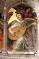 Musical angel within a trompe l'oeil cloister, detail of an angel playing a mandolin, from the interior west facade - Santi Di Tito