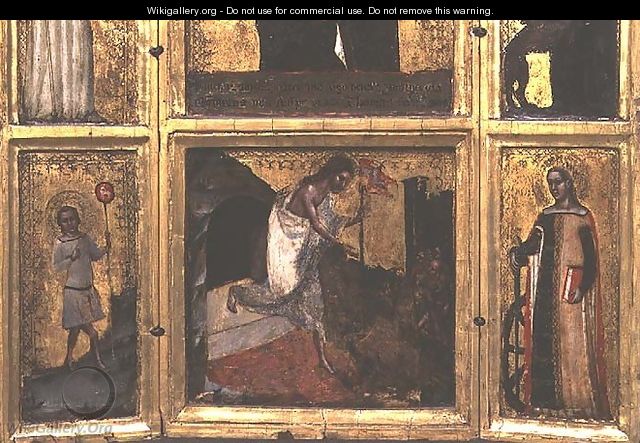 Resurrection with Christ as a boy and St. Catherine, bottom half of a triptych - Tommaso da Modena Barisino or Rabisino