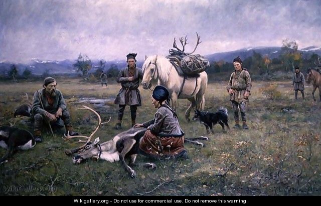 Lapps Collecting Shot Reindeer, 1892 - Johan Tiren - WikiGallery.org ...
