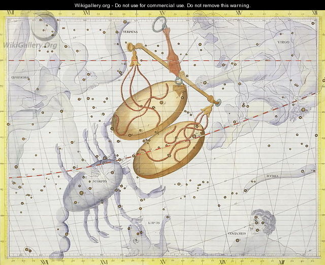 Constellation of Libra, plate 7 from Atlas Coelestis, by John Flamsteed 1646-1710, published in 1729 - Sir James Thornhill
