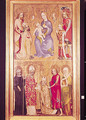 Votive panel of Archbishop Jan Ocko of Vlasim depicting Top The Virgin and Child surrounded by St. Sigismund, Emperor Charles IV 1316-78 Wenceslas IV 1361-1419 and St. Wenceslas 907-29. Bottom Jan Ocko of Vlasim, Archbishop of Prague kneeling - of Prague Theodoricus