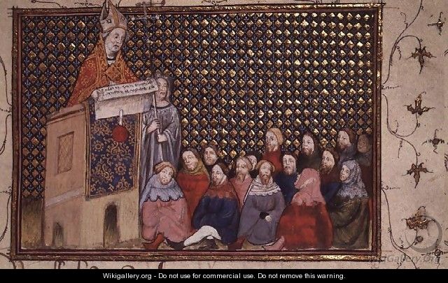 Harl 1319 f.12 Archbishop Arundel preaching in the cause of Henry, from the Histoire du Roy dAngleterre, Richard II - Master The Virgil