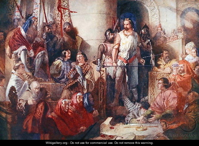 The Trial of Sir William Wallace c.1272-1305 at Westminster, illustration from Lives of Great Men Told by Great Men, edited by Richard Wilson, c.1920s - William Bell Scott
