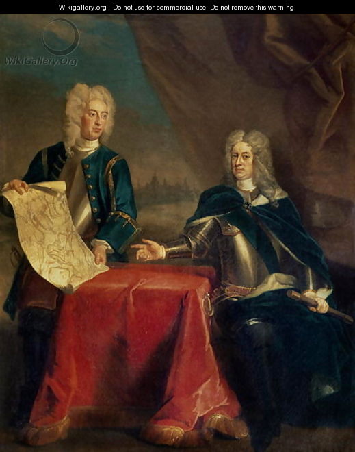 Duke of Marlborough discussing plans for the Siege of Bouchain with his Chief Engineer, Colonel Armstrong - Enoch Seeman