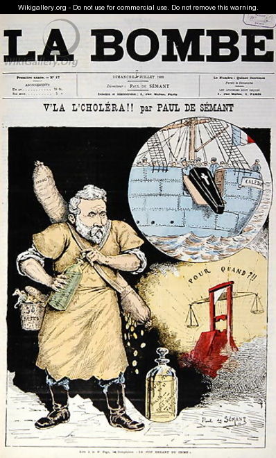 Cover of La Bombe magazine illustrating the perils of Cholera, July 1889 - Paul de Semant