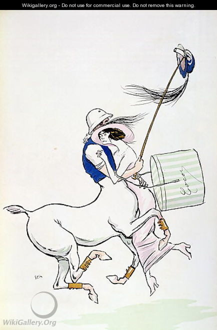 Tangoville sur Mer, caricature of Coco Chanel 1883-1971 dancing with Arthur Boy Capel, 1913 - Georges Goursat Sem