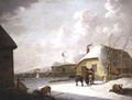 Figures Outside a Cottage in the Snow - Hendrik Willem Schweickardt