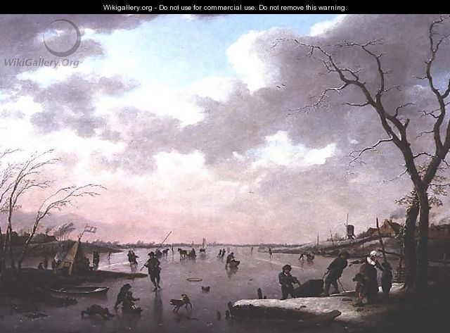 Winter Scene, Figures on the Ice - Hendrik Willem Schweickardt