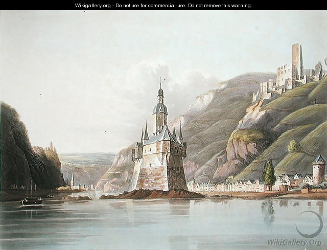 Pfalz Castle and the Town of Laub, illustration from A Picturesque Tour along the Rhine, from Mentz to Cologne, engraved by T. Sutherland, published 1820 - (after) Schuetz, M.