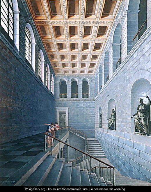 Interior view of a staircase, design for a castle in Koestritz, 1802-03 - Karl Friedrich Schinkel