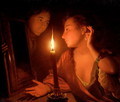 A Lady Admiring An Earring by Candlelight - Godfried Schalcken