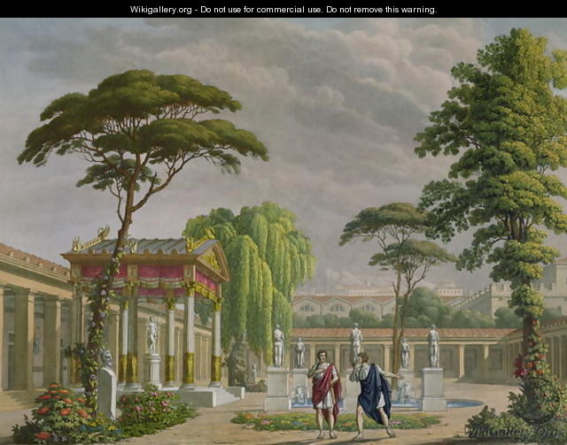 Gardens of the House of Diomede at Pompeii, decoration for the opera The Last Days of Pompeii by Giovanni Pacini 1796-1867, performed at La Scala, Milan, 1827 - Alessandro Sanquirico