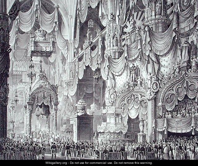 Coronation of Ferdinand I 1793-1875 in Milan Cathedral, 1st September 1838, engraved by Federico Cassina, from Incoronazione de SMIRA Ferdinando I, il Re del Regno Lombard-Veneto, published 1838 - Alessandro Sanquirico