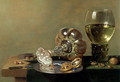 A still life with glass of wine, tazza and a pewter plate - Hans van Sant