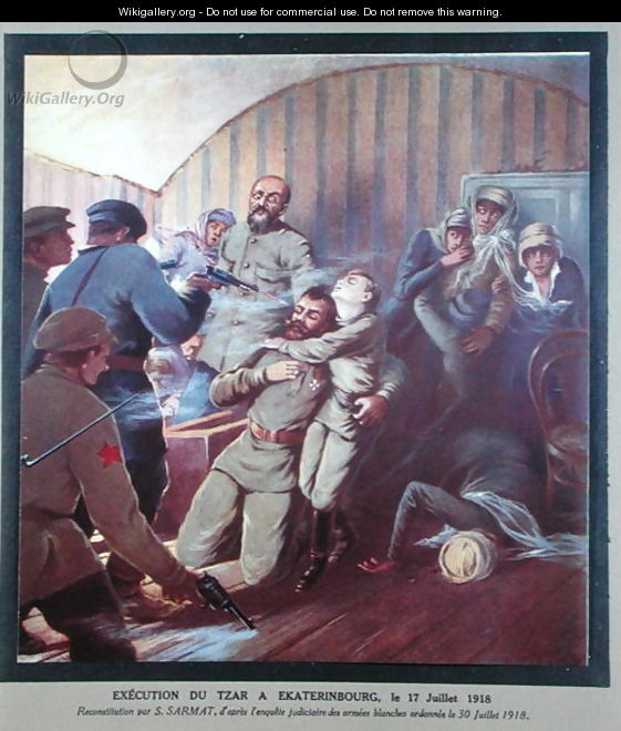 Execution of Tsar Nicholas II 1868-1918 and his Family at Yekaterinburg, 17th July 1918, from Histoire des Soviets by H. de Weindel, 1923-24 - S. Sarmat