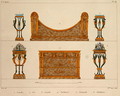 Furniture designs, engraved by Mme Soyer, plate 28 from Modeles de Meubles et de decorations interieures pur les meubles, published 1828-41 - M. Santi