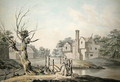 Rustic Figures crossing a Bridge near a Farm House - George Samuel