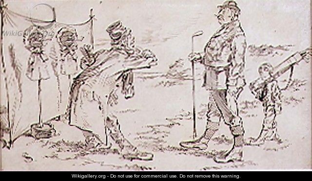 The Golfer being disturbed by the Salesman, illustration to Graphic magazine, pub. c,1870 - Henry Sandercock