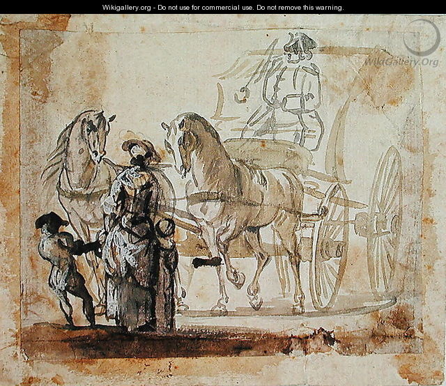 A Carriage and Pair, with Coachman - Paul Sandby