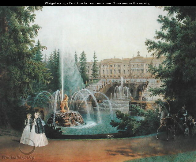 View of the Marly Cascade from the Lower Garden of the Peterhof Palace, c.1830-60 - Vasili Semenovich Sadovnikov