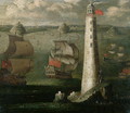 Men-o-War and other Vessels before the Eddystone Lighthouse - Isaac Sailmaker