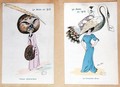 The Eagle Owl Fur Hat and The Crane Hat, cartoon fashion plates, 1910 - Xavier Sager