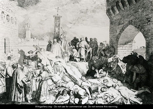 Plague in Florence as described by Boccaccio, engraved by Guiseppe Volpini - Luigi Sabatelli