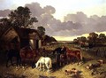 Horses, Pigs, Poultry, Duck and Cattle in a Farmyard - John Frederick Herring Snr