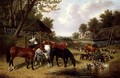 Horses by a Farmyard pond - John Frederick Herring Snr