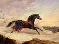 Arabs chasing a loose arab horse in an eastern landscape - John Frederick Herring Snr