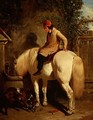 A Corner of a Farmyard with a Boy Sitting on a Grey Horse and a Goat eating nearby - John Frederick Herring Snr