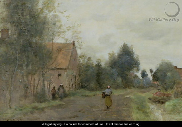 Sin near Douai, Village Street in the Morning, Grey Weather, 1872 - Jean-Baptiste-Camille Corot
