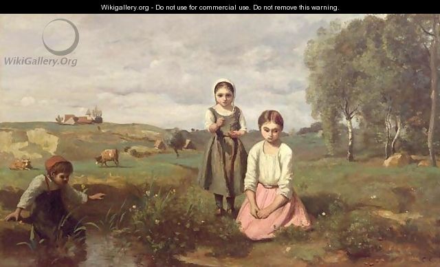 Children beside a brook in the countryside, Lormes - Jean-Baptiste-Camille Corot