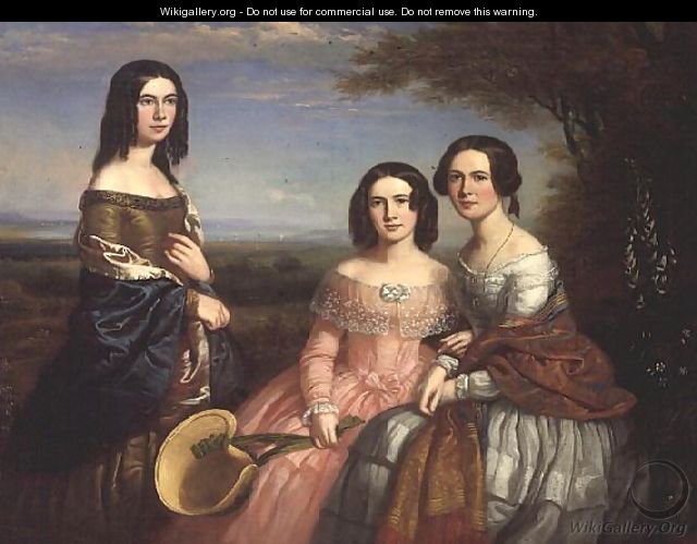 Group portrait of three girls in a landscape - William Bliss Baker