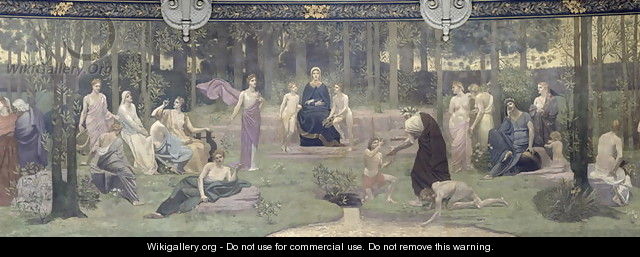 The Sacred Wood, allegorical mural in the Grand Amphitheatre, central detail of the Sorbonne, Eloquence, Poetry, the Life-Giving Source and Science, 1887-89 - Pierre Cécile Puvis de Chevannes