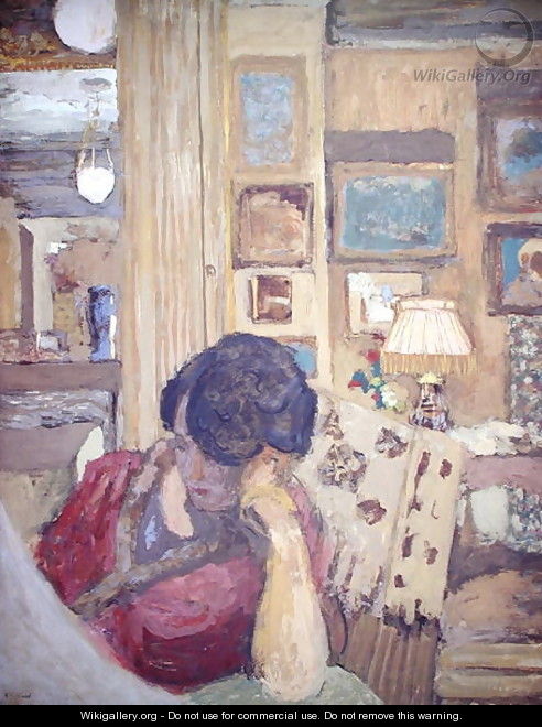 Mme Hessel seated in front of a glassed armoire, 1906 - Edouard (Jean-Edouard) Vuillard