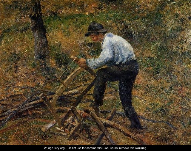 Pere Melon Sawing Wood, Pontoise, 1879 - Camille Pissarro