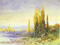 Lombardy Poplars on the Bank of a Lake, Evening - Feodor Alexandrovich Vasilyev
