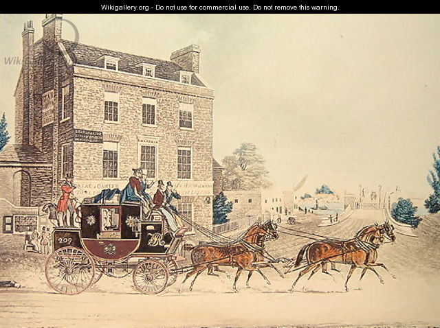 Quicksilver Royal Mail passing the Star and Garter at Kew Bridge, 1835 - James Pollard