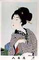 1973-22c Shin Bijin (True Beauties) depicting a woman holding a paintbrush, from a series of 36, modelled on an earlier series - Toyohara Chikanobu