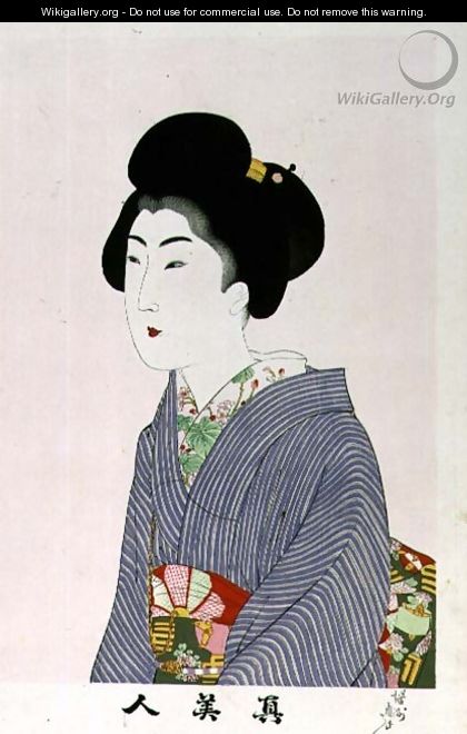 1973-22c Shin Bijin (True Beauties) depicting a seated woman, from a series of 36, modelled on an earlier series - Toyohara Chikanobu