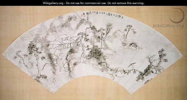 Fan depicting a landscape, c.1600 - Anonymous Artist